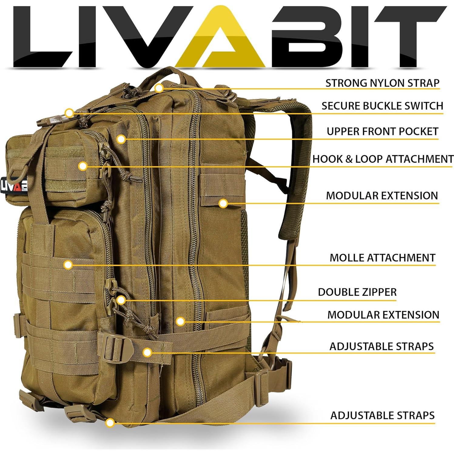 Mochila de Supervivencia 3 Días LIVABIT 30L Nylon Beige