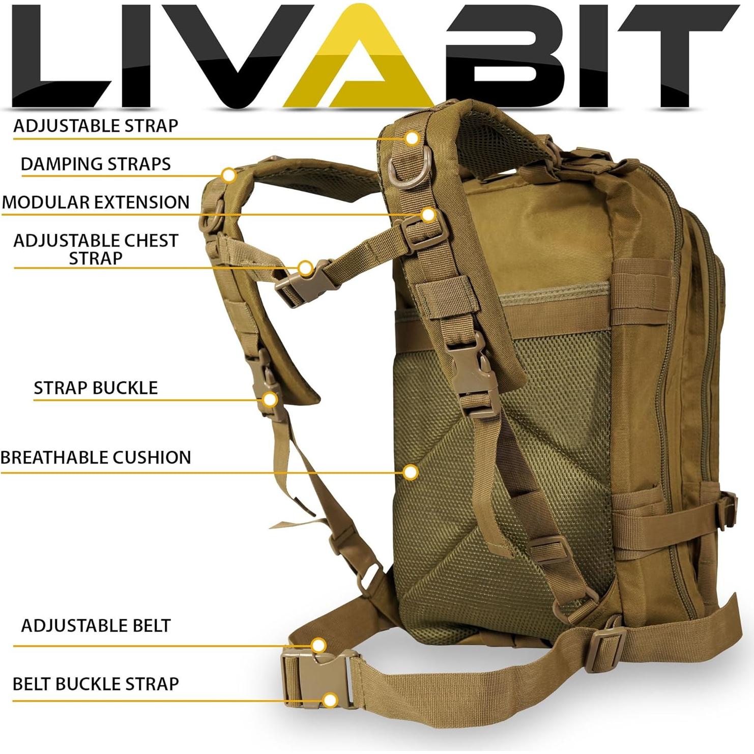 Mochila de Supervivencia 3 Días LIVABIT 30L Nylon Beige