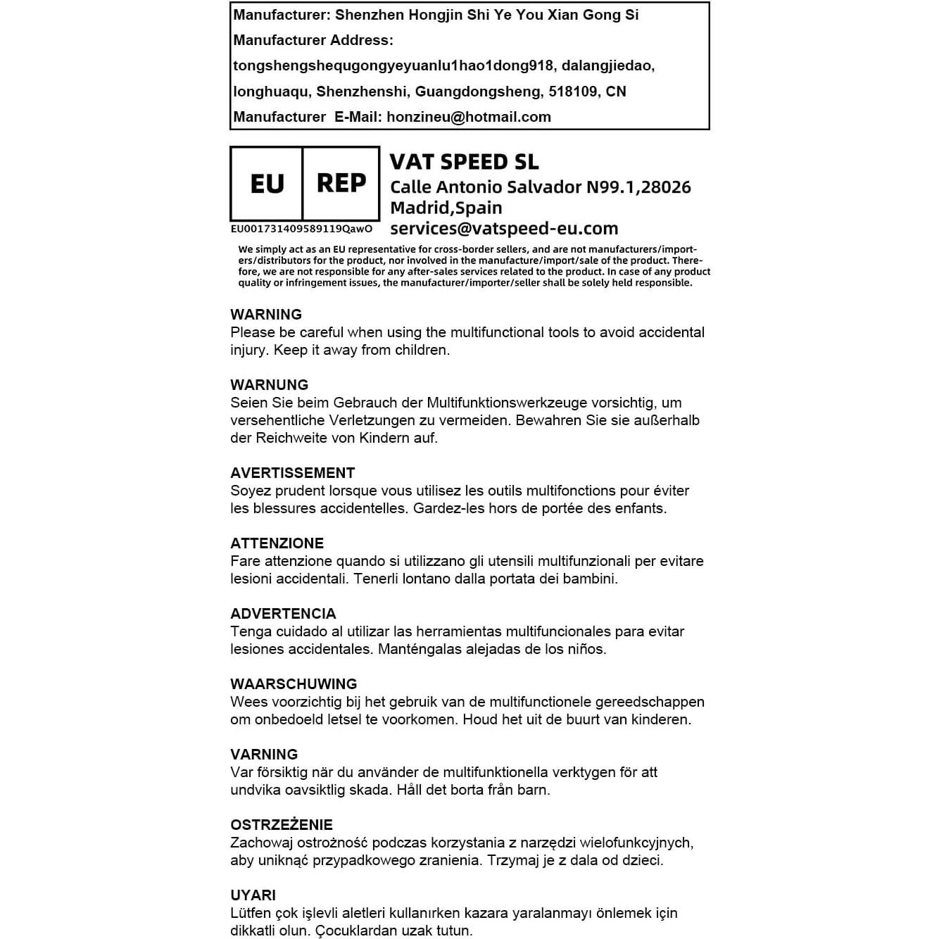 Cuchillo Multiherramienta HONZIN 15 en 1 Plegable Negro