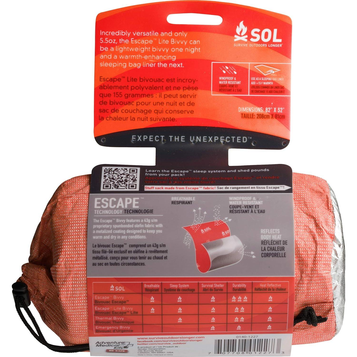 Bivvy de Supervivencia S.O.L. Escape Lite 208 cm Naranja