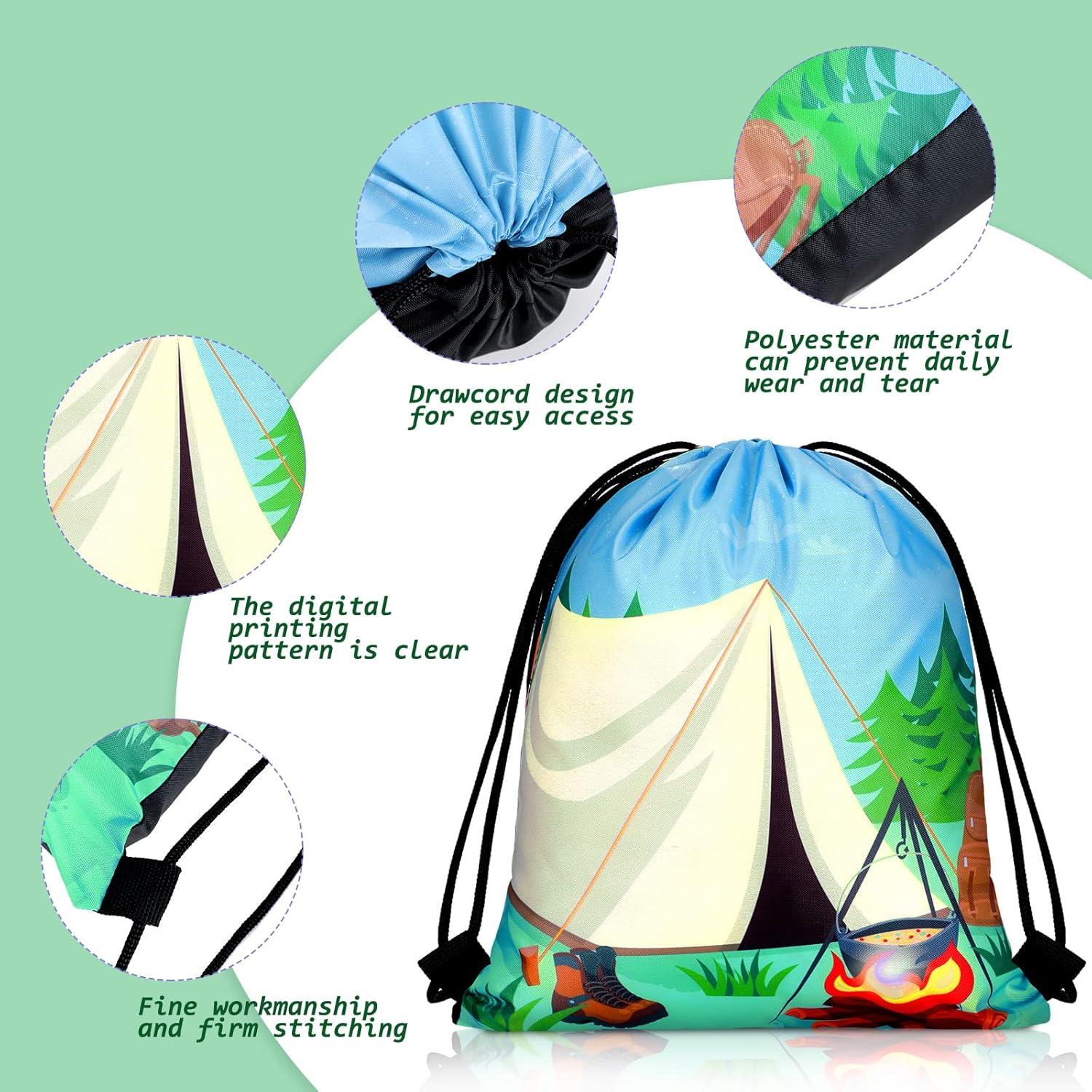 Woanger 24 Pieces Camping Party Favors Camping Adventure Drawstring Bags Car Drawstring Goodie Candy Bags Backpack Birthday Party Supplies for Boys Kids