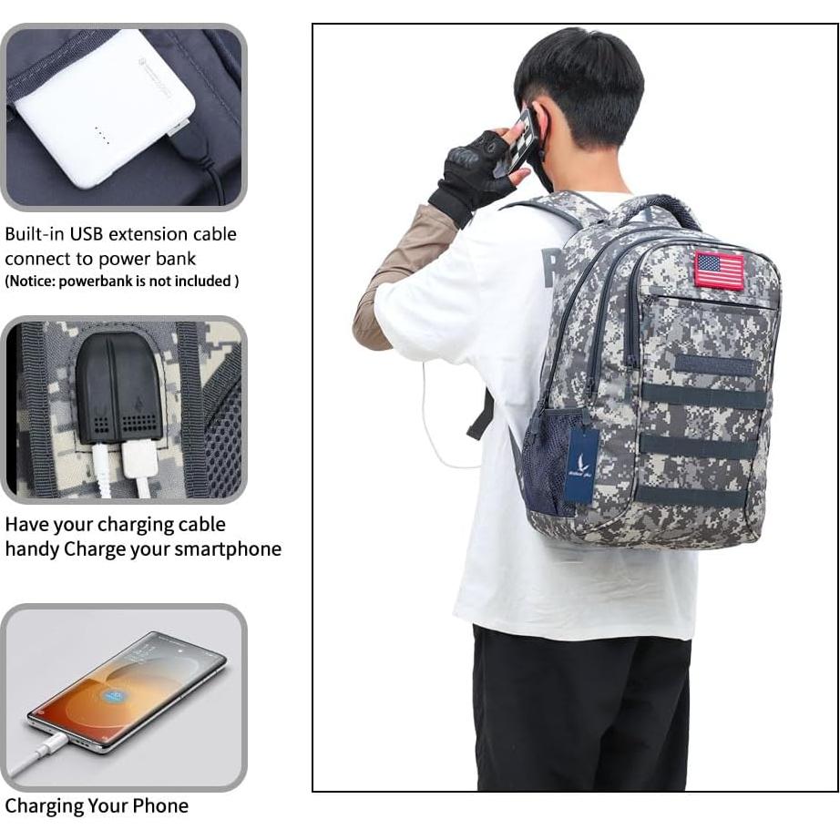 Mochila Escolar Militar Outdoor Plus 40L Camo con USB