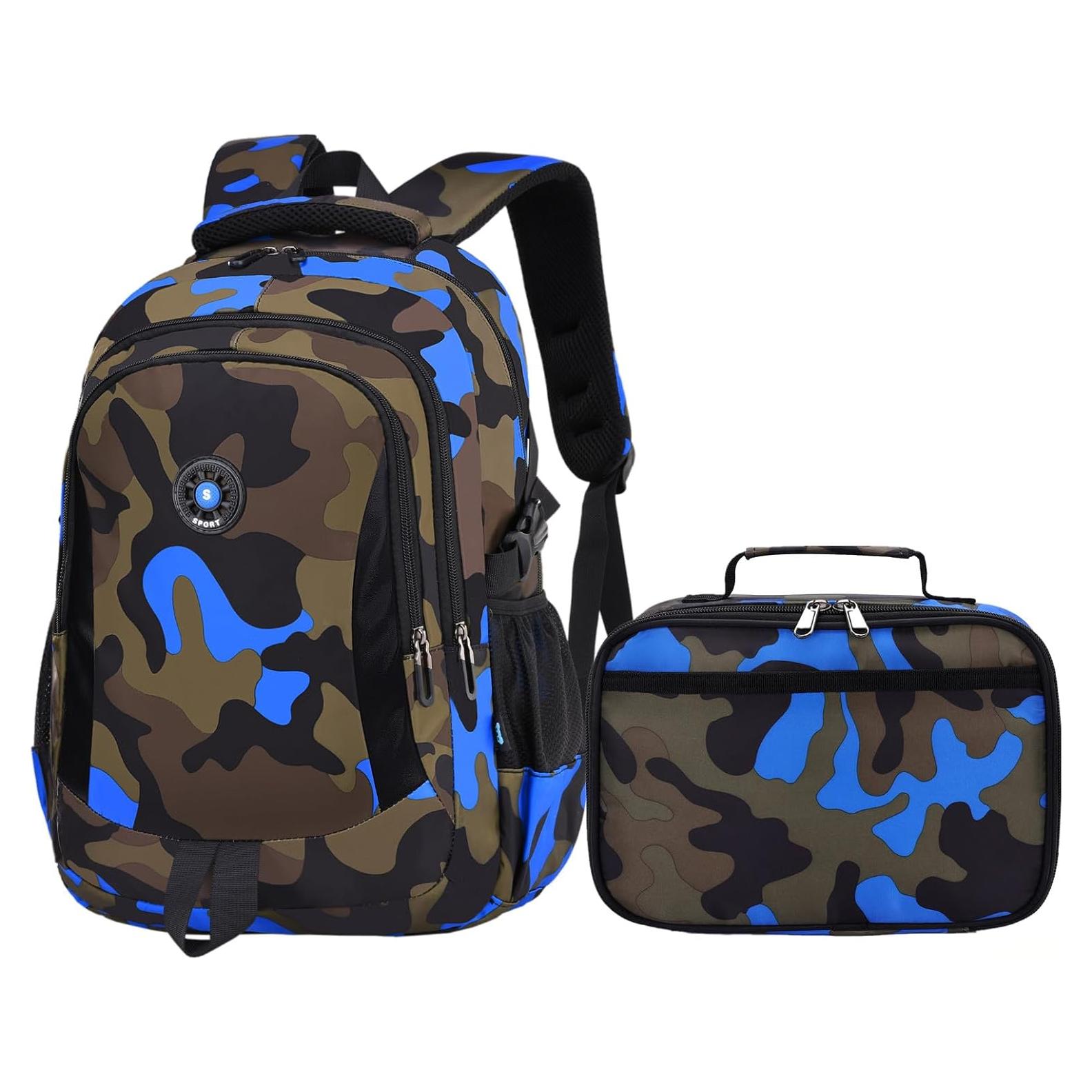 Mochila Escolar Camo Azul Nylon 44x30x15cm para Niños
