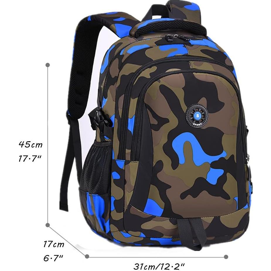 Mochila Escolar Camo Azul Nylon 44x30x15cm para Niños