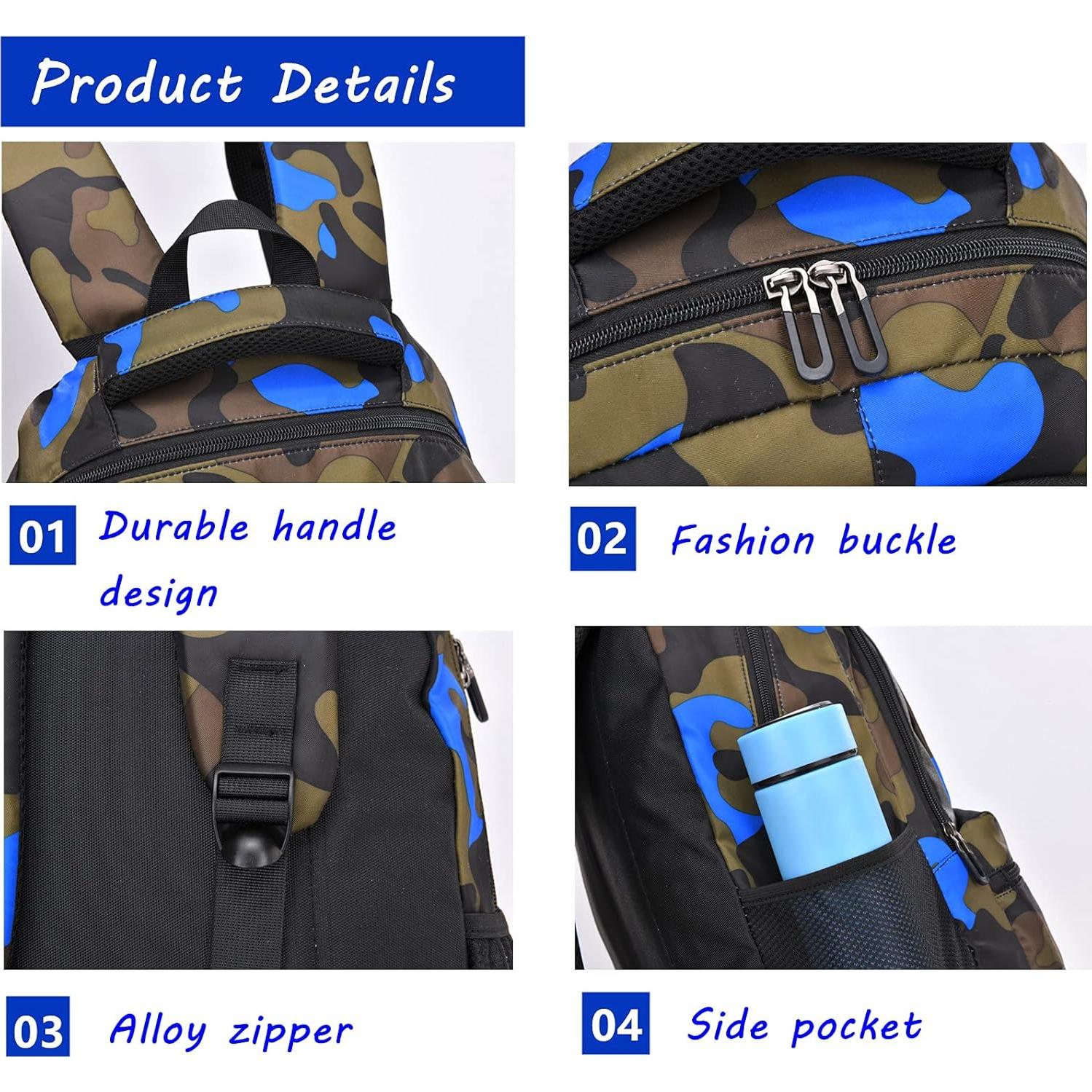 Mochila Escolar Camo Azul Nylon 44x30x15cm para Niños