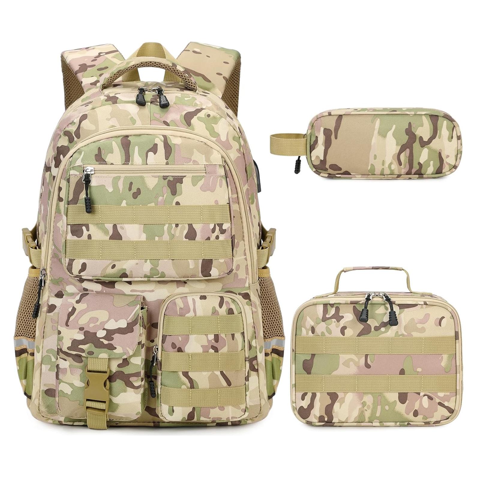 Mochila Camo Táctica para Niños con Almuerzo y Estuche