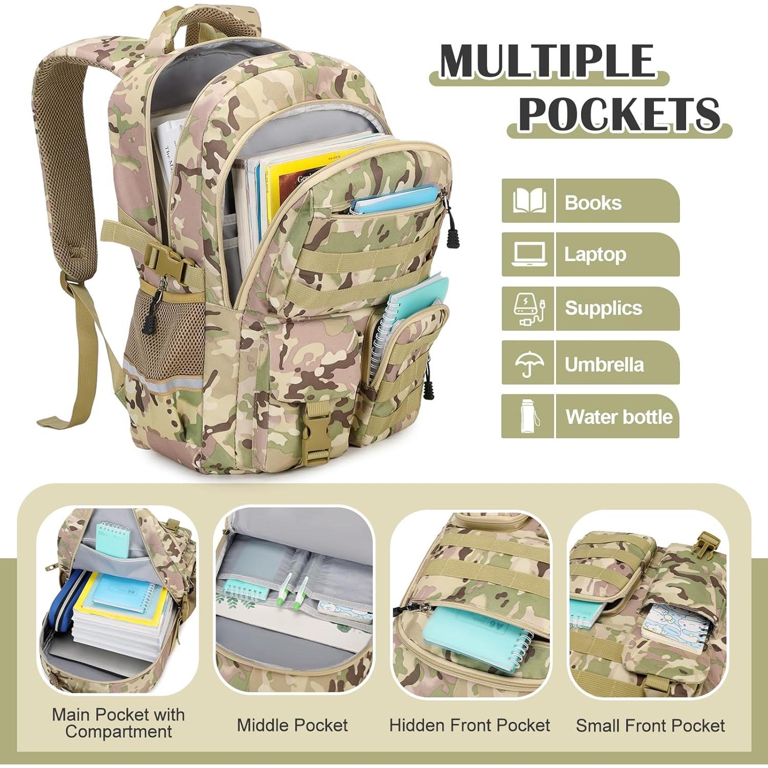 Mochila Camo Táctica para Niños con Almuerzo y Estuche