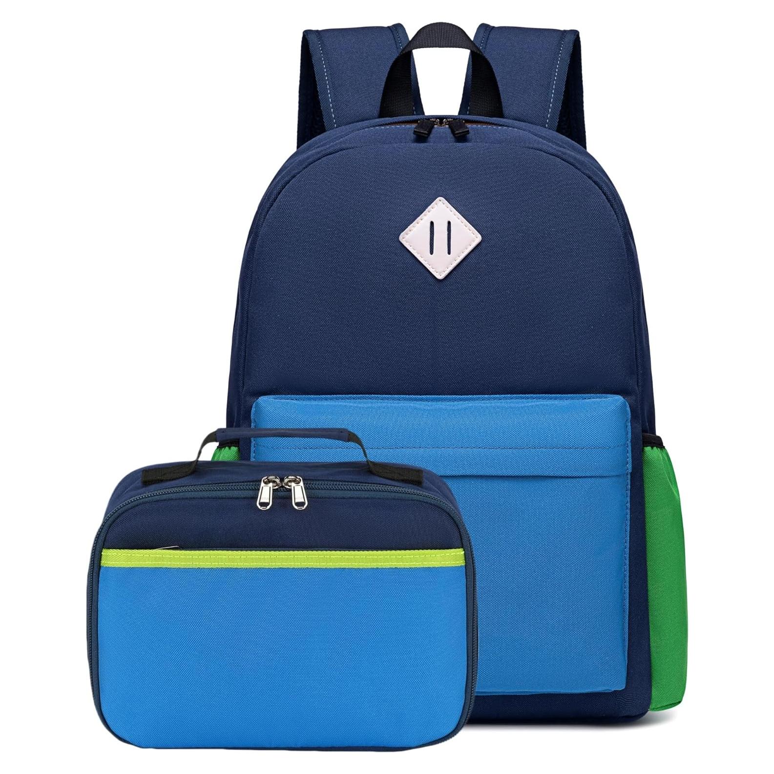 Mochila Escolar CAMTOP Niñas con Caja de Almuerzo Verde-Azul