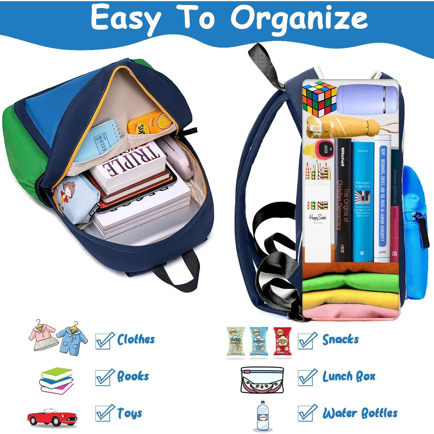 Mochila Escolar CAMTOP Niñas con Caja de Almuerzo Verde-Azul