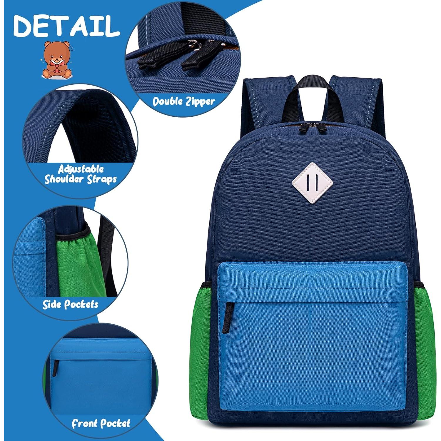 Mochila Escolar CAMTOP Niñas con Caja de Almuerzo Verde-Azul