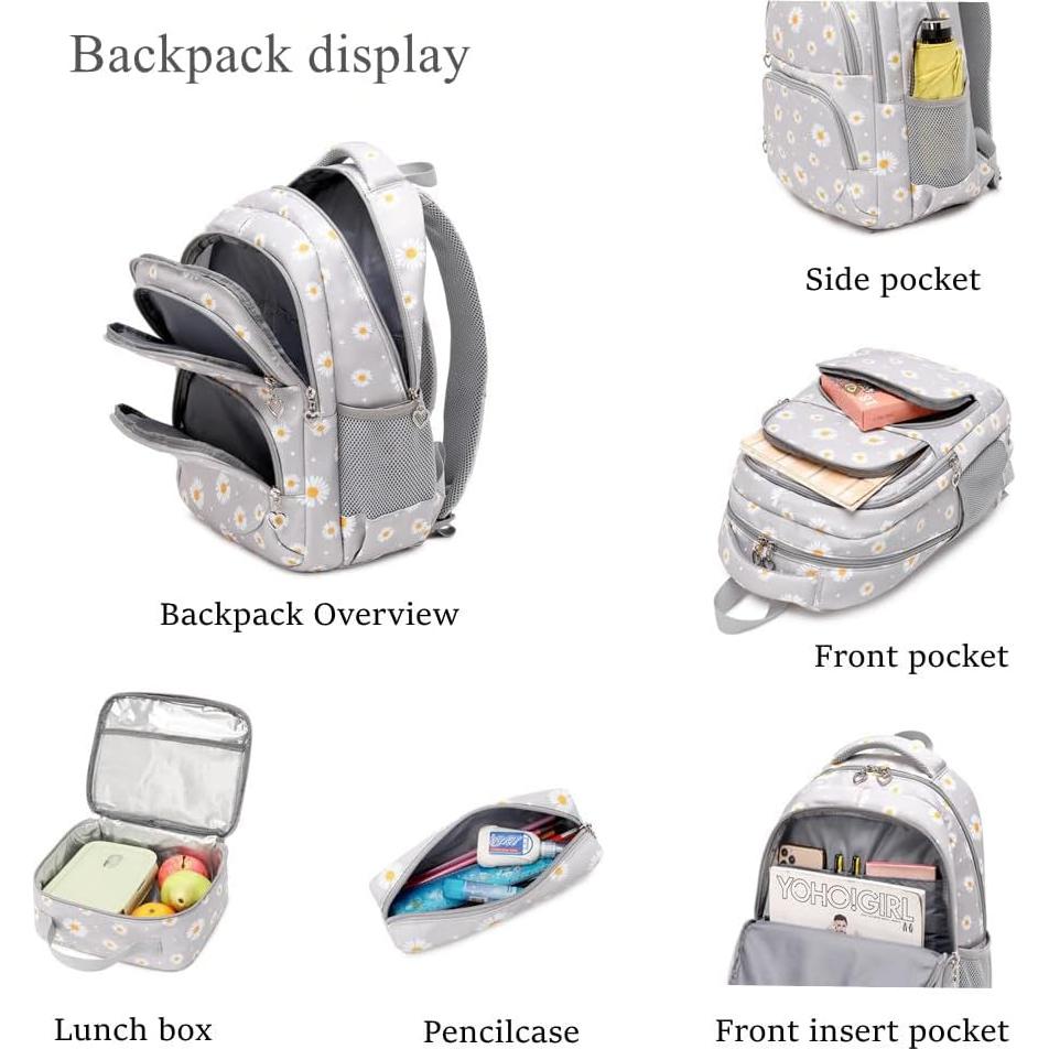 Mochila Escolar EKUIZAI con Estampado de Margaritas 29L