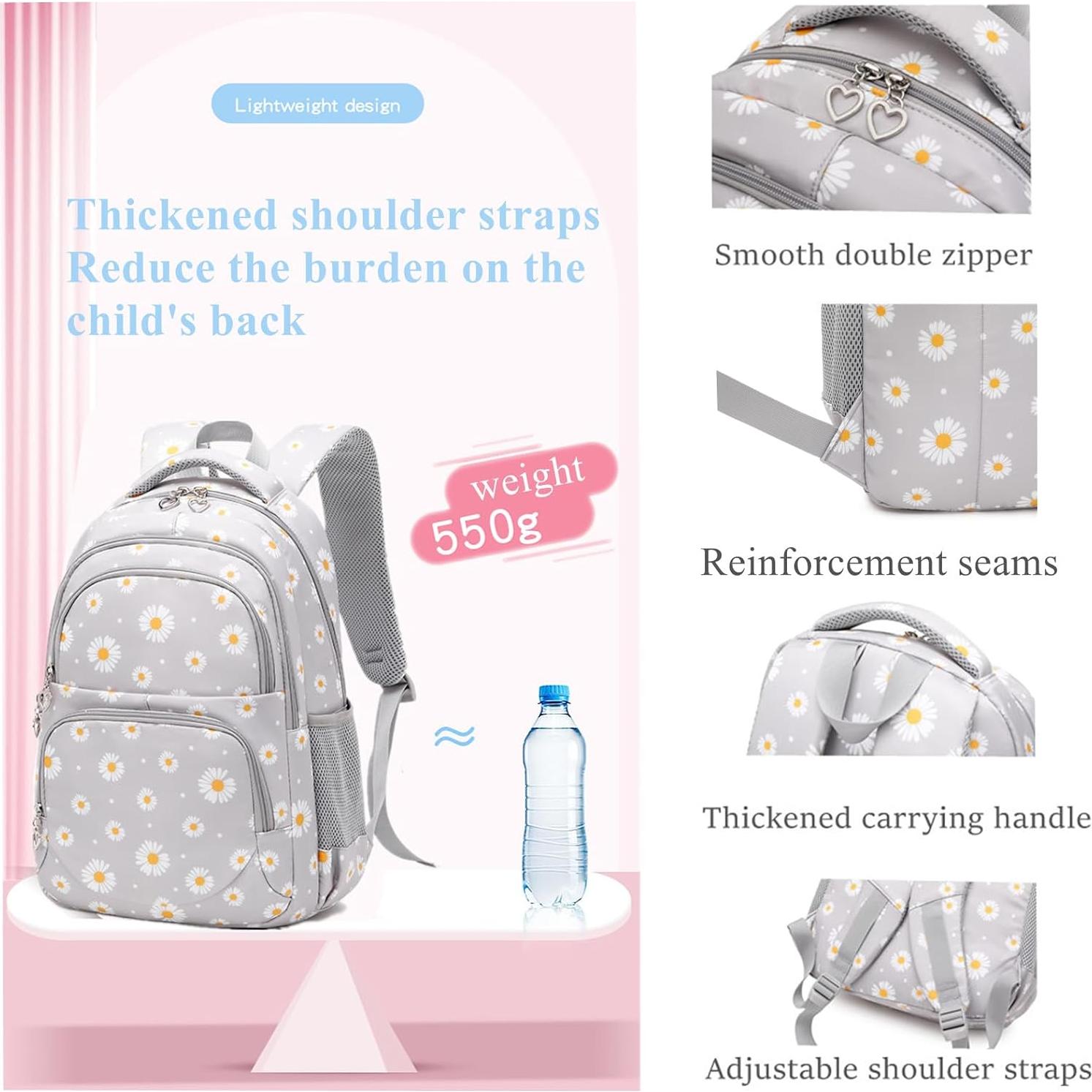 Mochila Escolar EKUIZAI con Estampado de Margaritas 29L