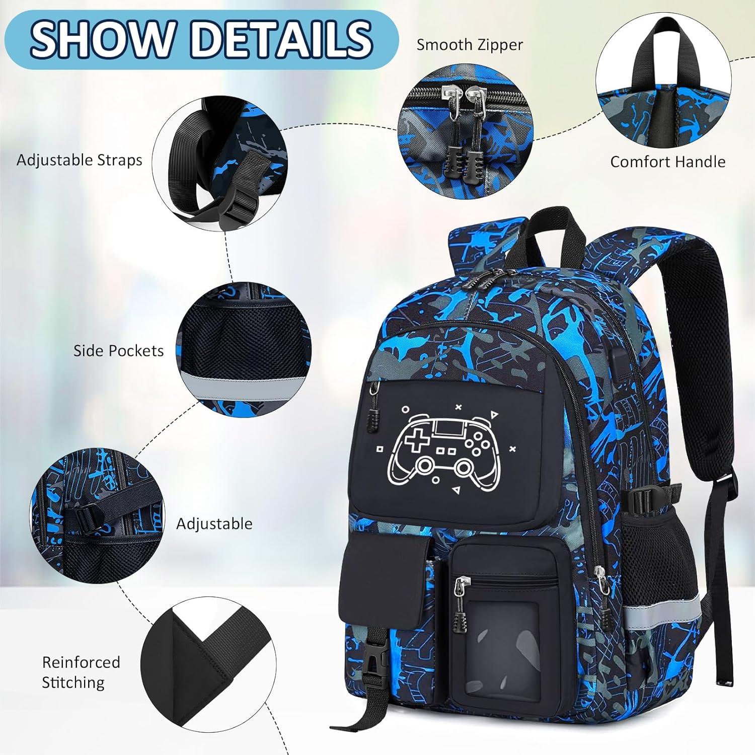 Mochila Escolar Gamer Xiamen 45.72 cm Multibolsillos