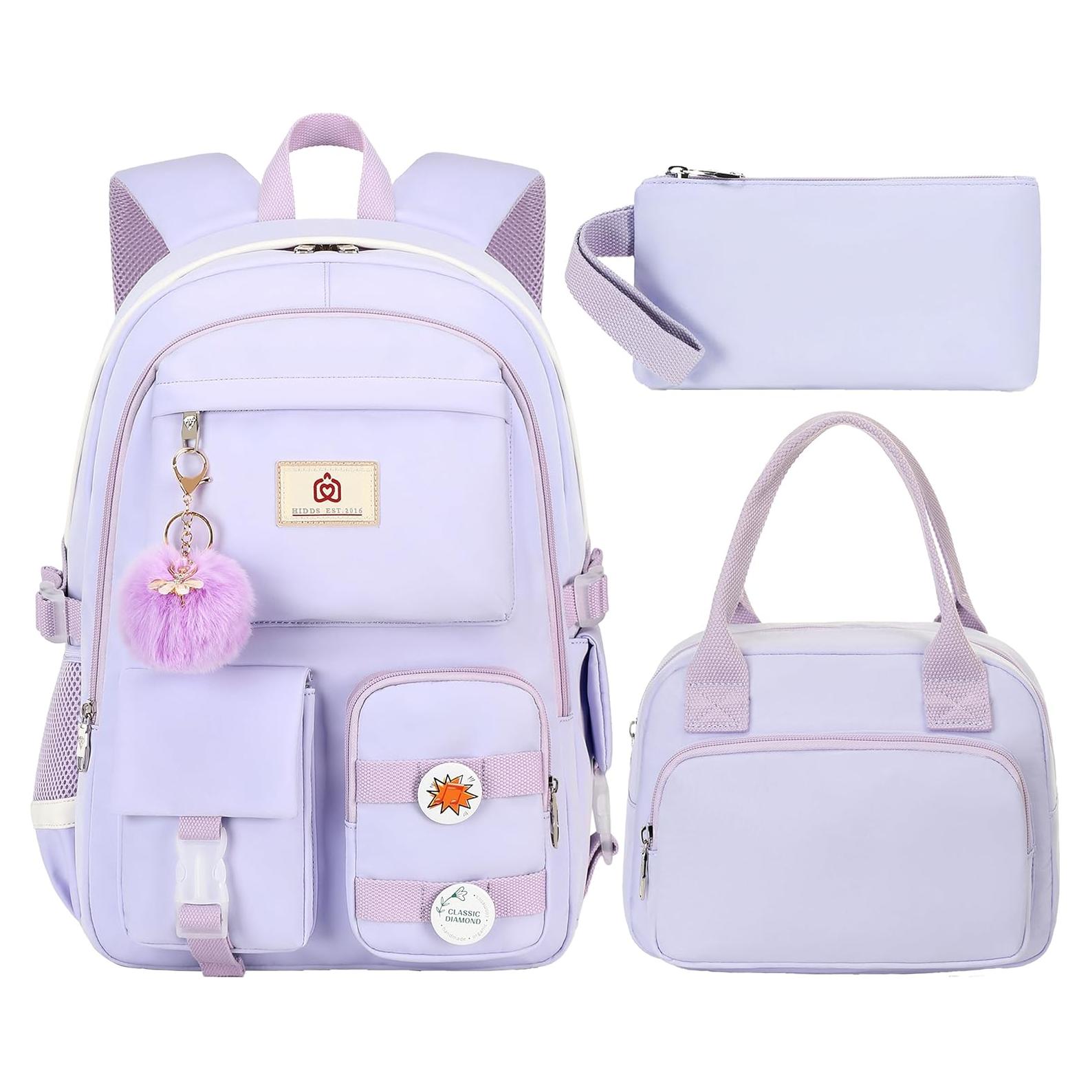 Mochila Escolar 3 en 1 para Niñas Adolescentes Púrpura