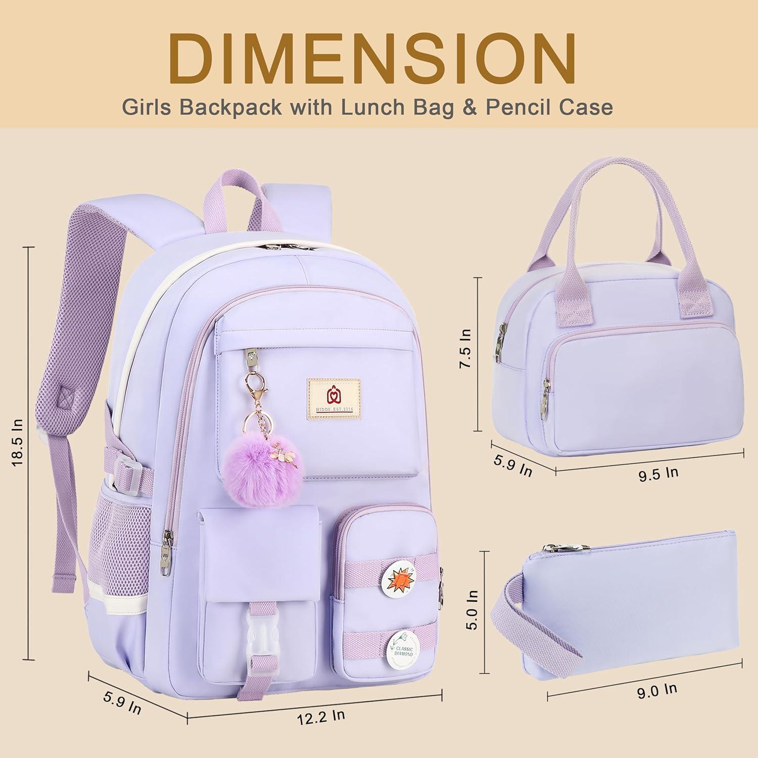 Mochila Escolar 3 en 1 para Niñas Adolescentes Púrpura