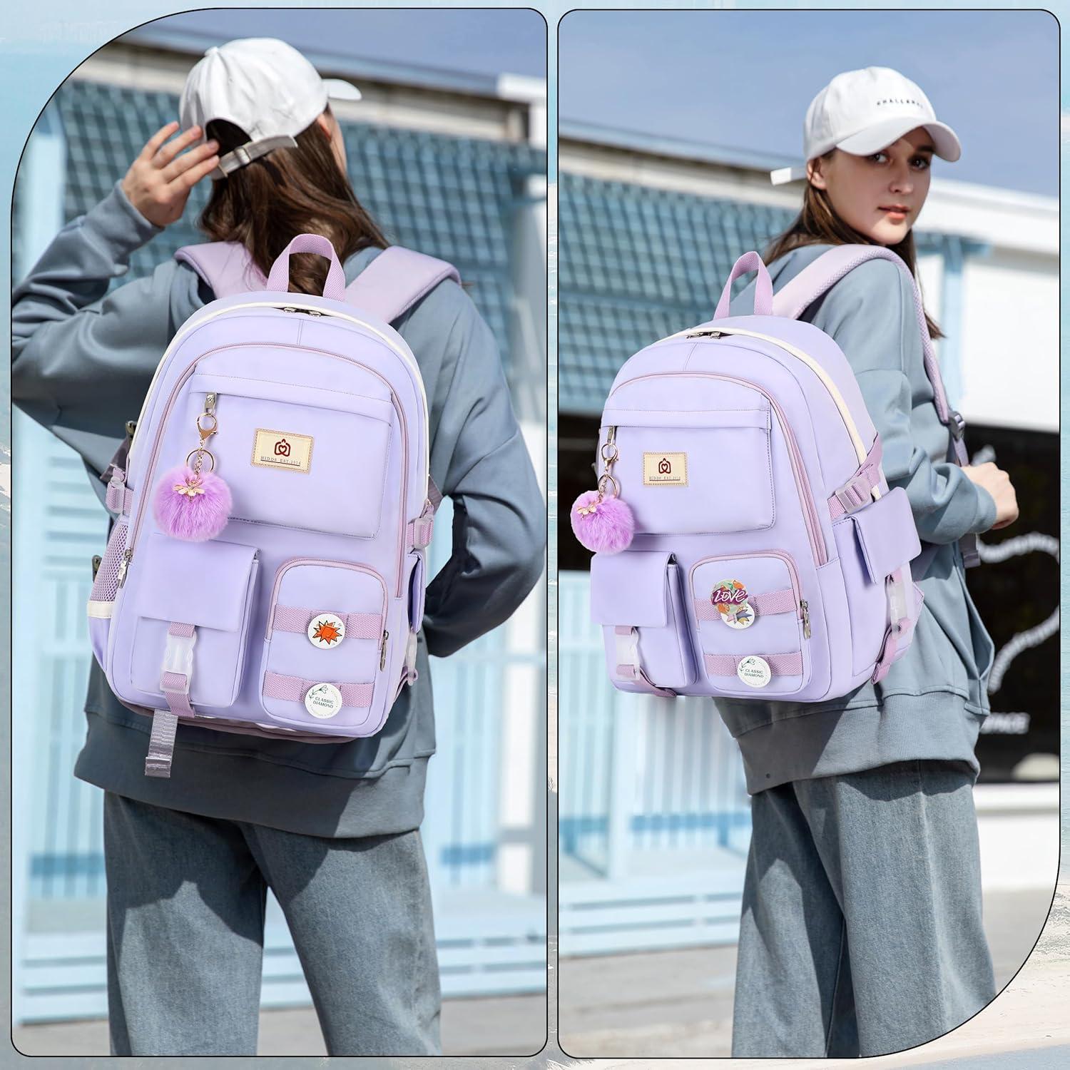 Mochila Escolar 3 en 1 para Niñas Adolescentes Púrpura