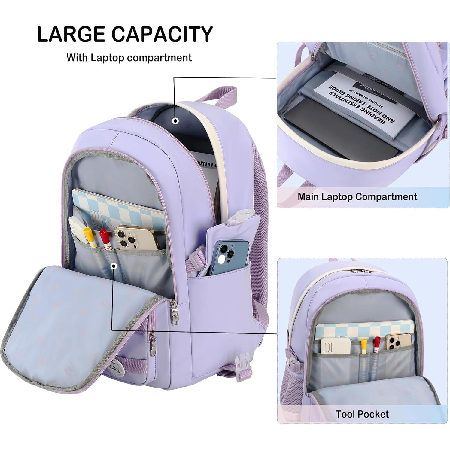 Mochila Escolar 3 en 1 para Niñas Adolescentes Púrpura