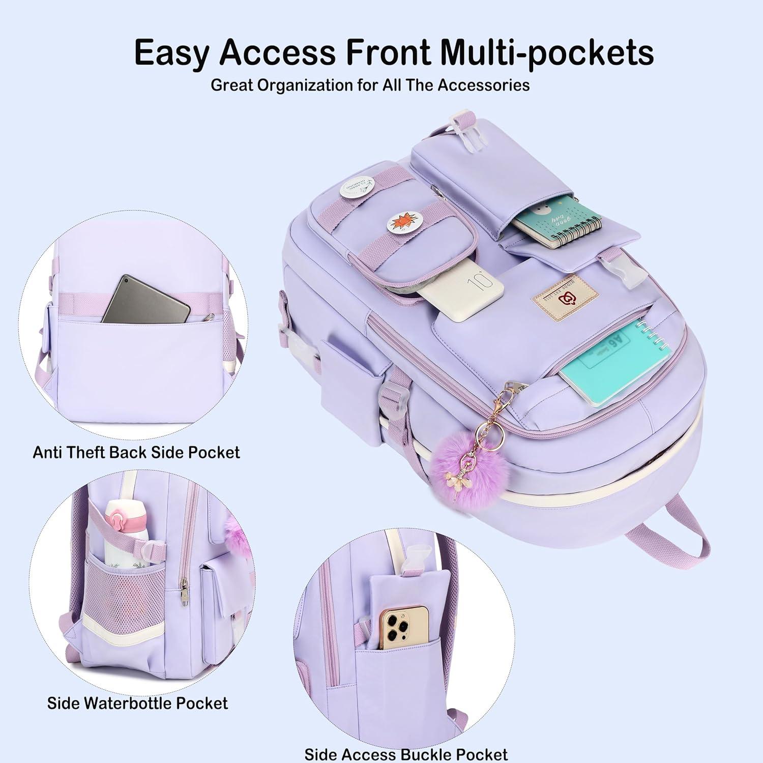 Mochila Escolar 3 en 1 para Niñas Adolescentes Púrpura