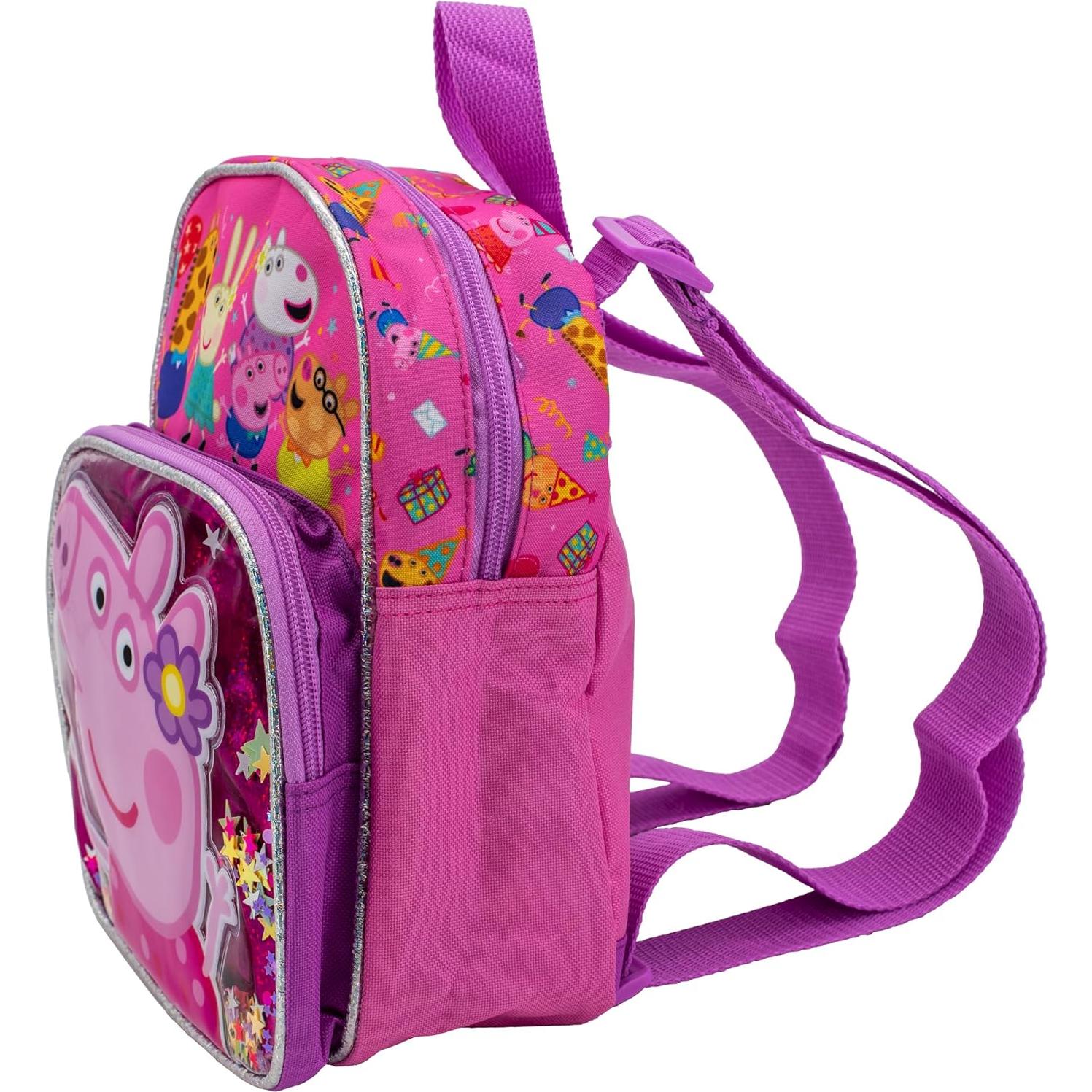 Peppa Pig 10” Mini Backpack, Girls Mini Travel Bag Featuring Floating Shaker Confetti, Pink