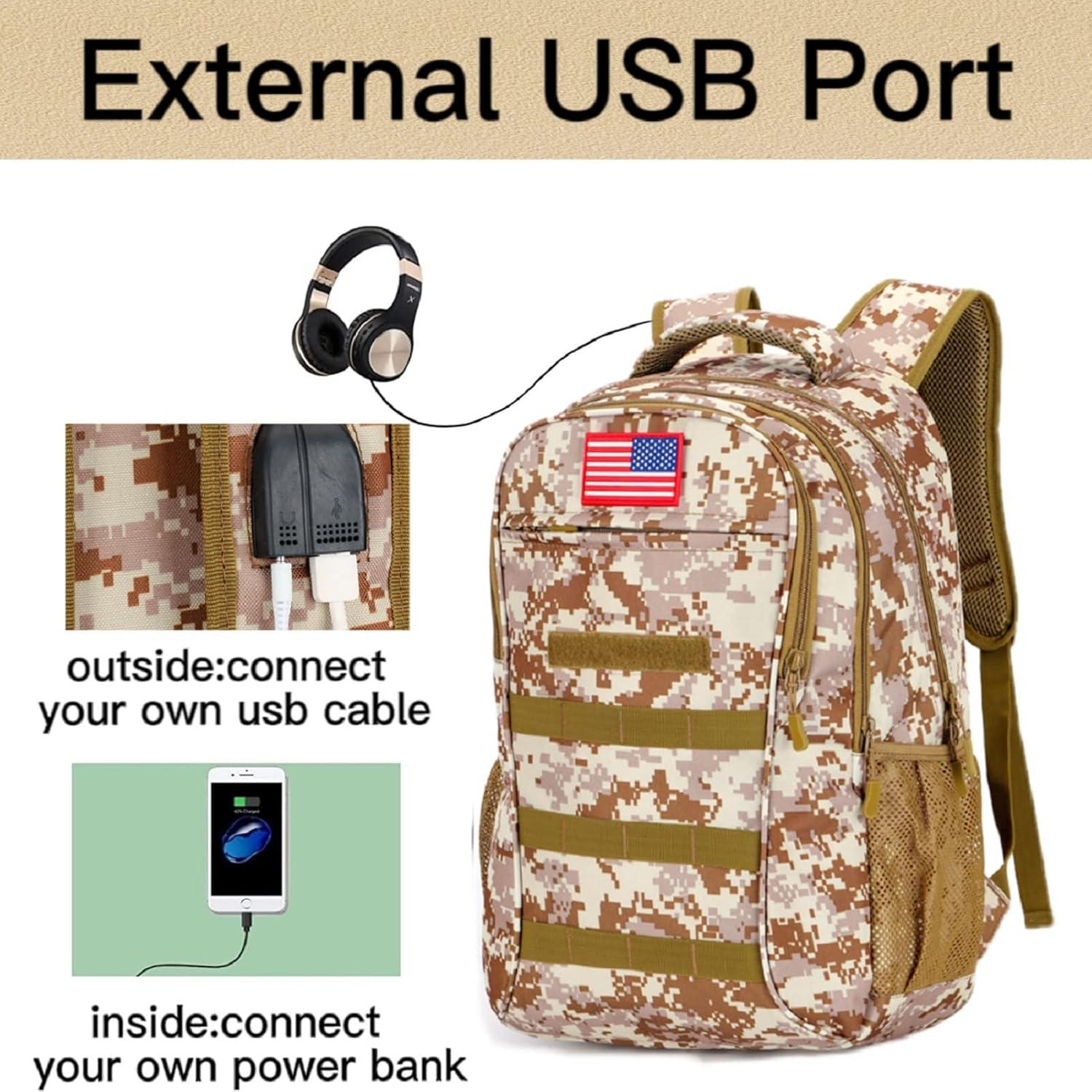 Boys Backpack for School,Military Teen Boys Backpack with USB Charging Pot,Camo Backpack Men 40L