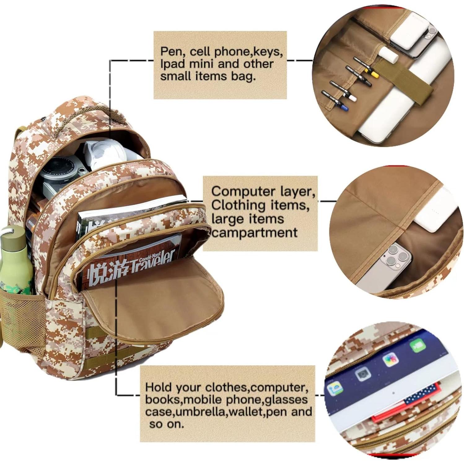 Boys Backpack for School,Military Teen Boys Backpack with USB Charging Pot,Camo Backpack Men 40L