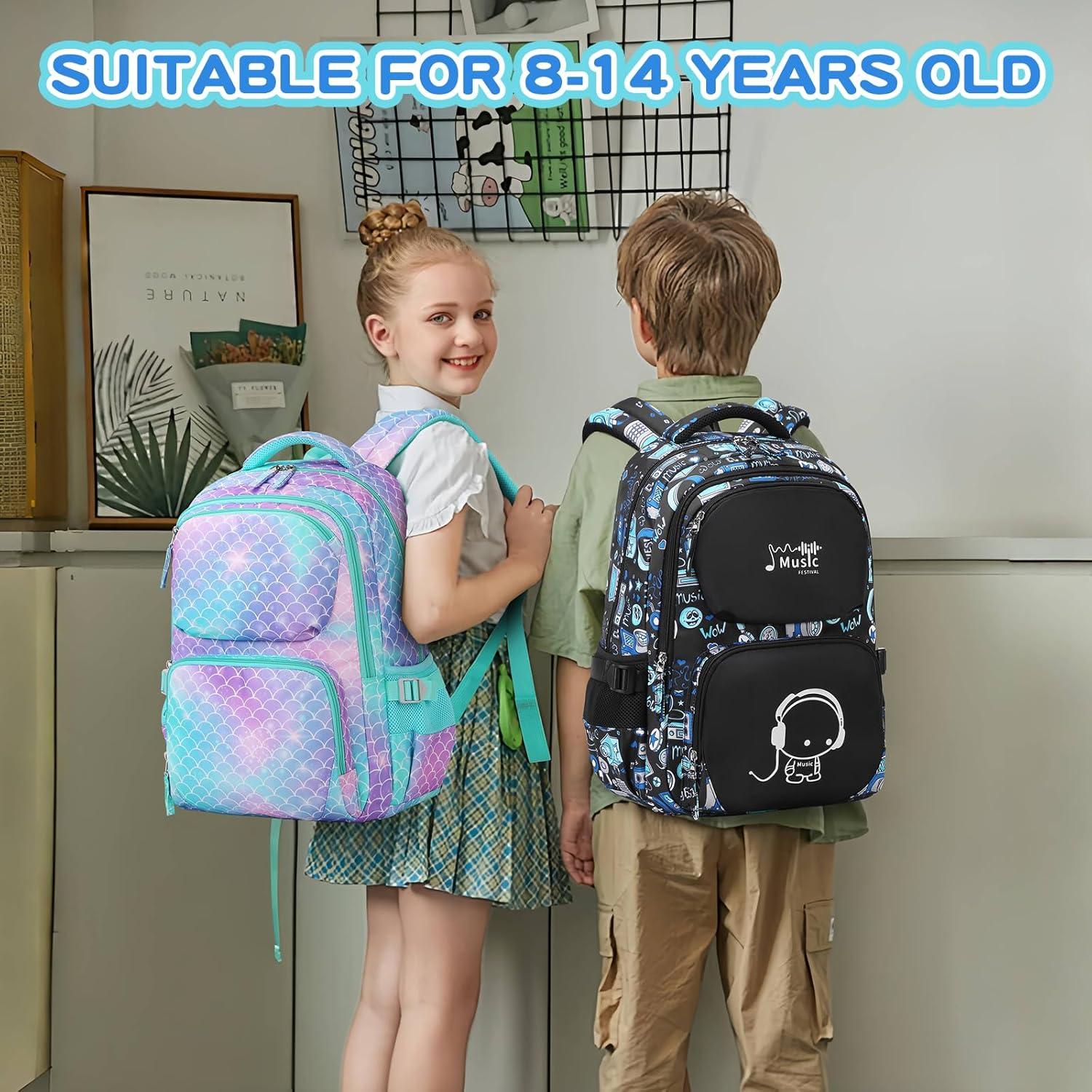 Mochila Escolar ASKSKY Sirena Verde con Estuche 45x20x33cm