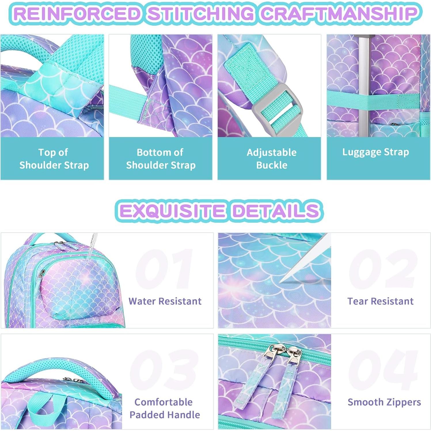 Mochila Escolar ASKSKY Sirena Verde con Estuche 45x20x33cm