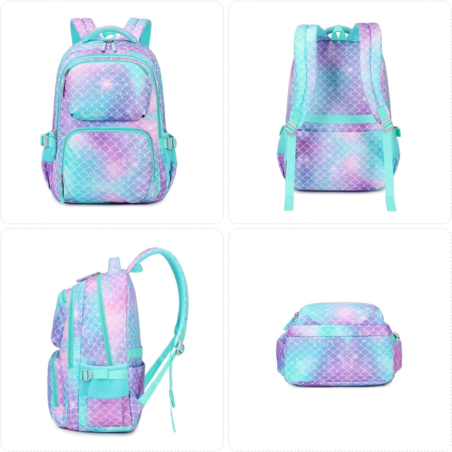 Mochila Escolar ASKSKY Sirena Verde con Estuche 45x20x33cm