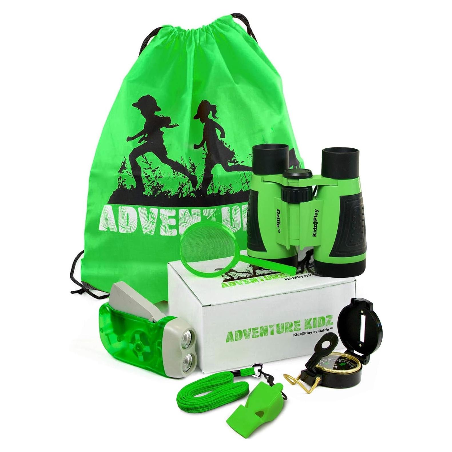 Kit de Exploración al Aire Libre Adventure Kidz - Binoculares, Linterna, Brújula, Lupa, Mochila