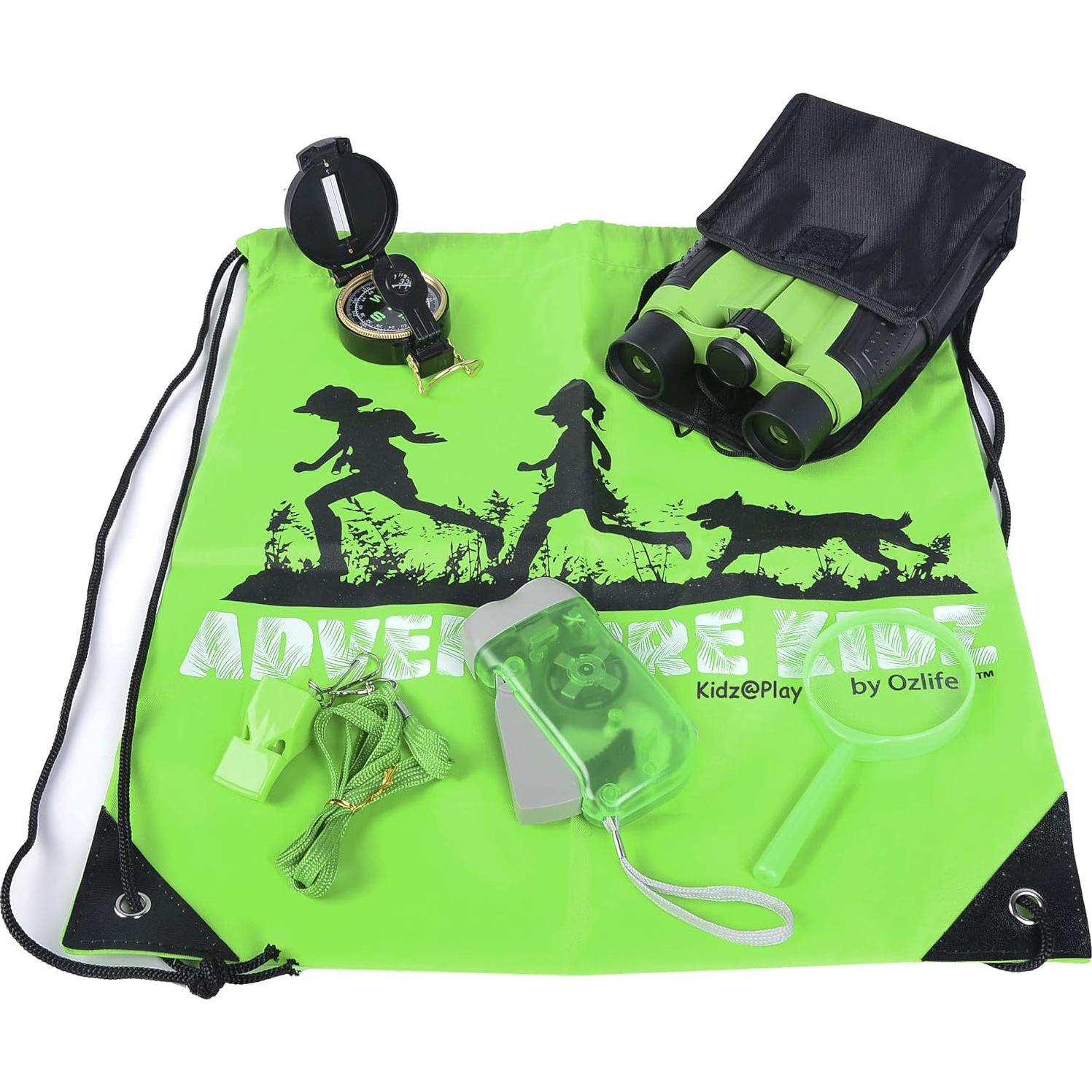 Kit de Exploración al Aire Libre Adventure Kidz - Binoculares, Linterna, Brújula, Lupa, Mochila
