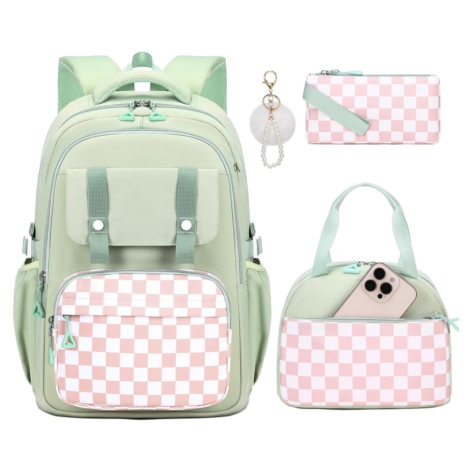 Mochila Escolar MUSEVOS Verde 3 Piezas Resistente al Agua