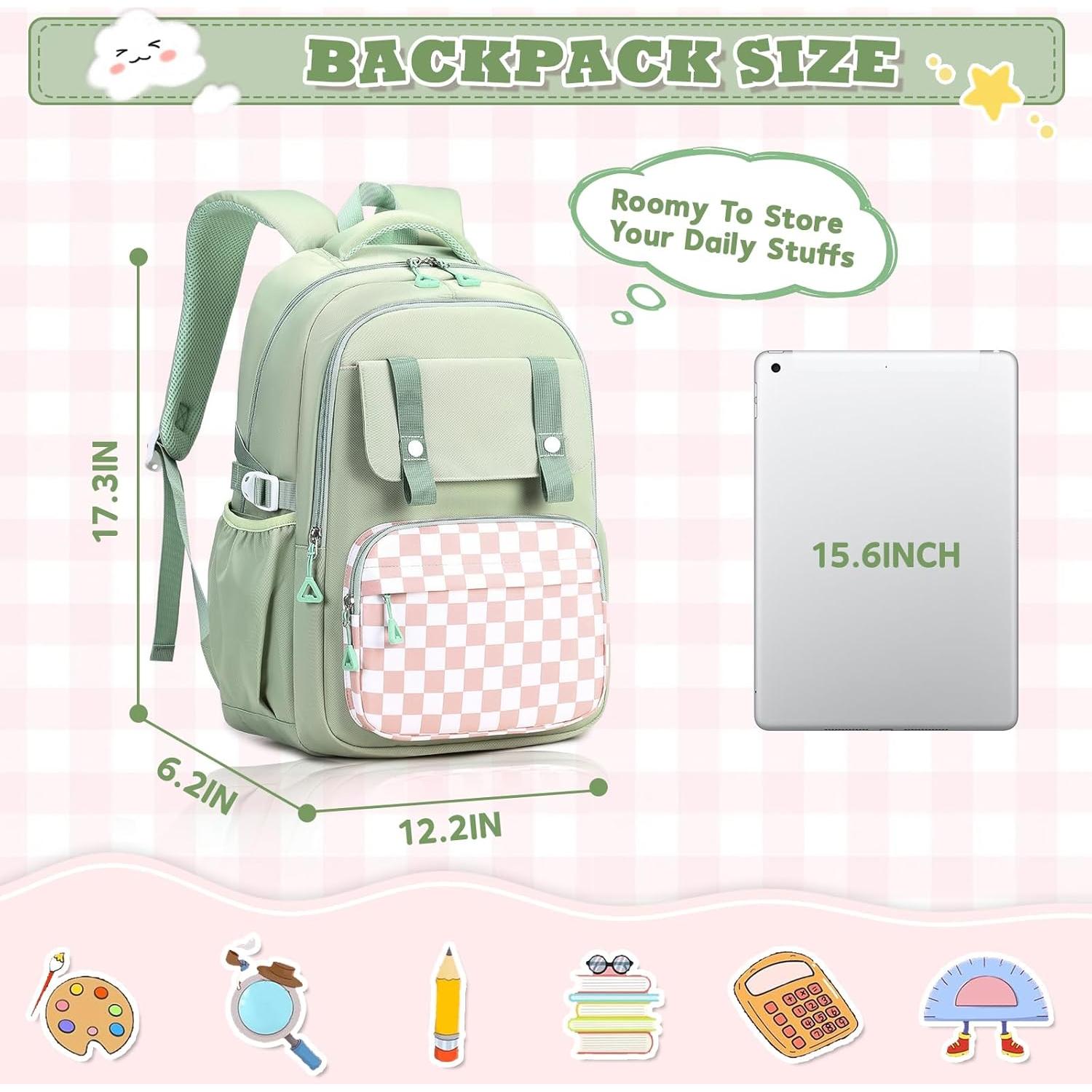 Mochila Escolar MUSEVOS Verde 3 Piezas Resistente al Agua