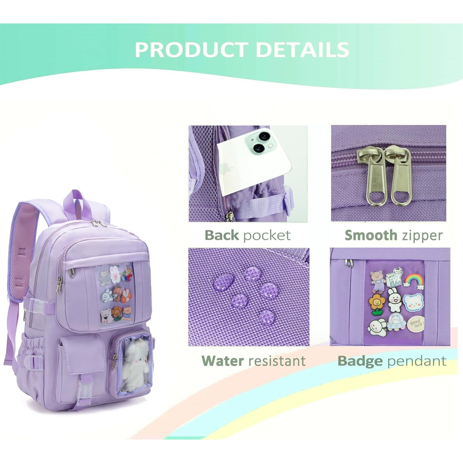 Mochila Kawaii PRLINJSK para Chicas Adolescentes 30.7x16.8x44.5cm