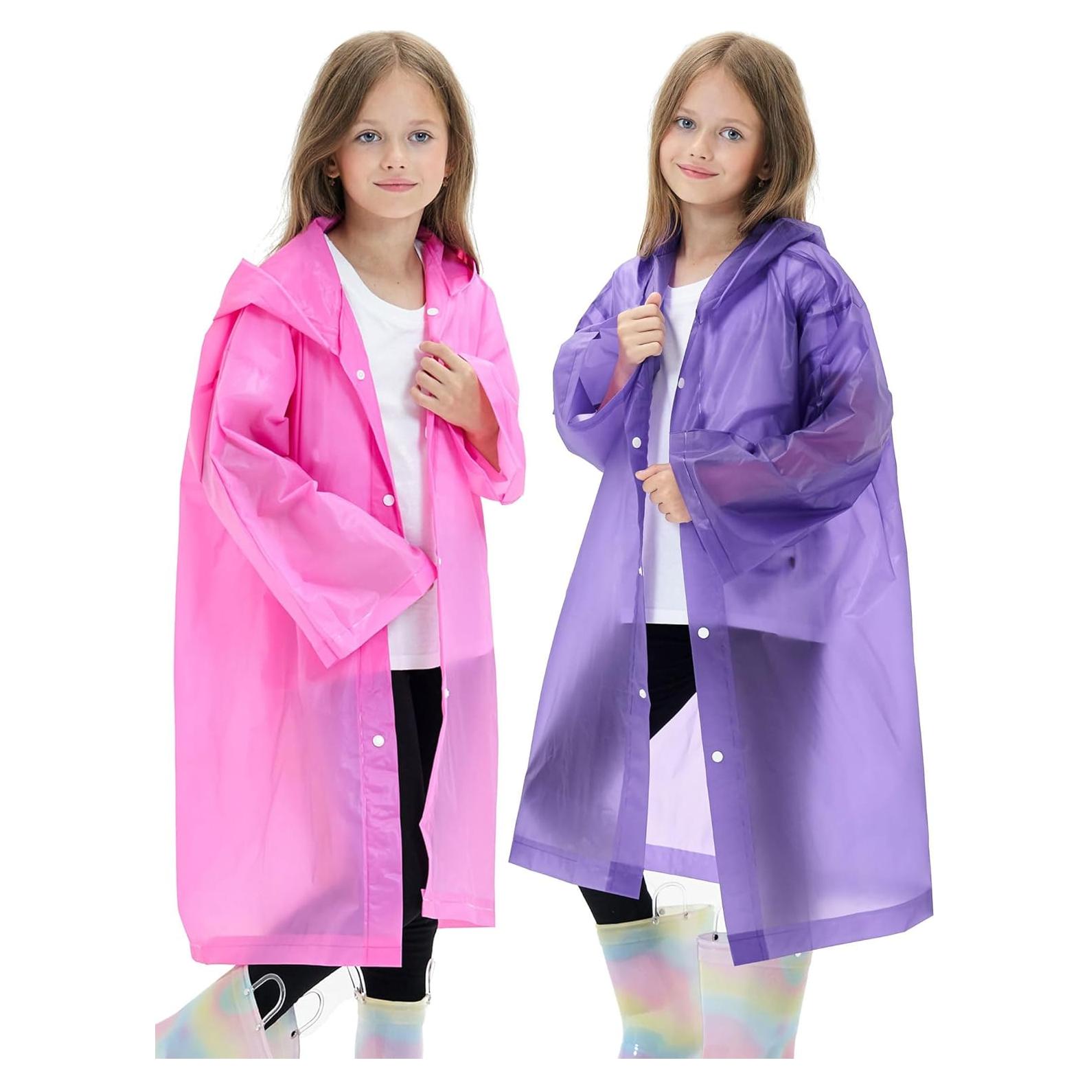 Paquete de 2 Ponchos de Lluvia Reutilizables para Niños - EVA Rosa Púrpura