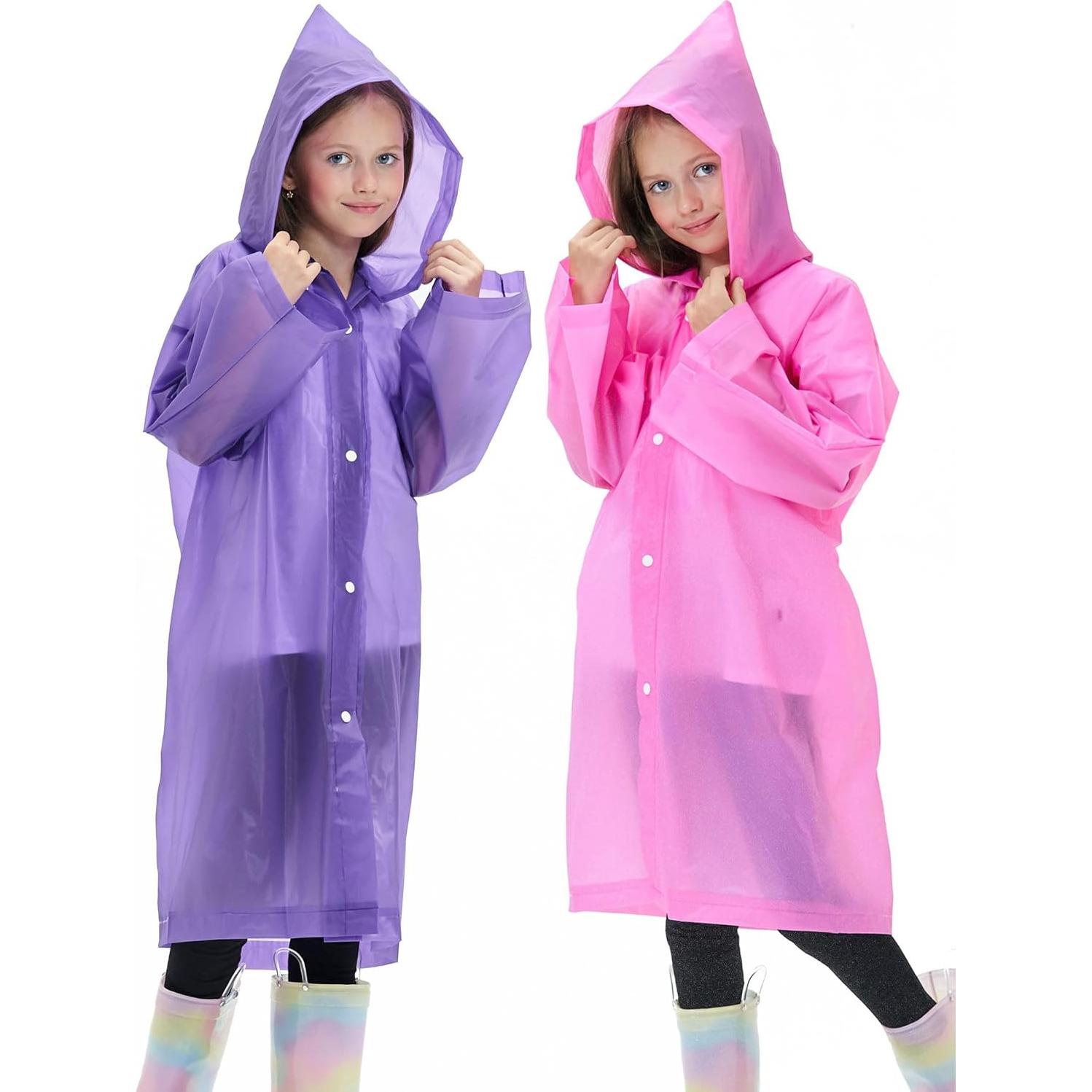 Paquete de 2 Ponchos de Lluvia Reutilizables para Niños - EVA Rosa Púrpura
