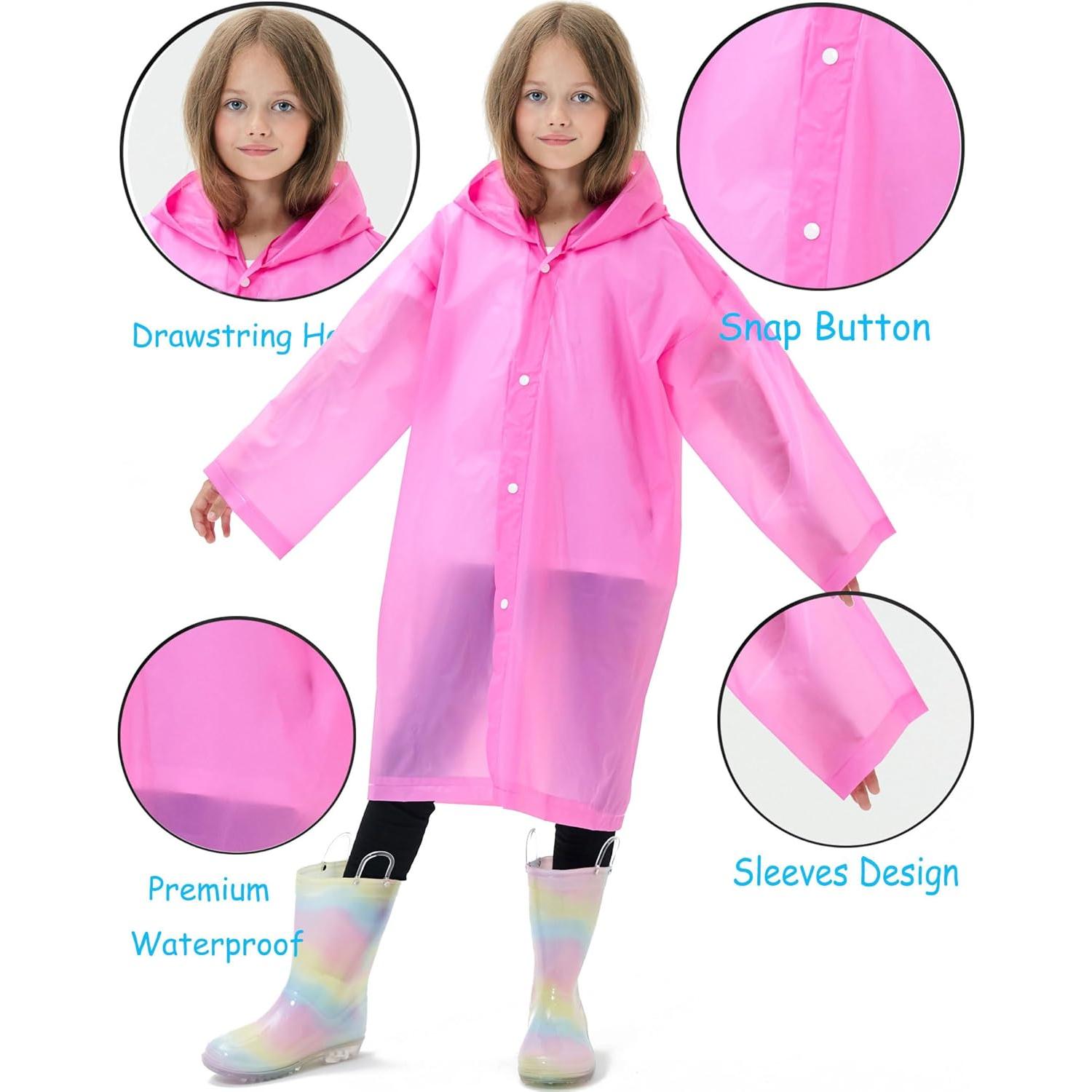 Paquete de 2 Ponchos de Lluvia Reutilizables para Niños - EVA Rosa Púrpura