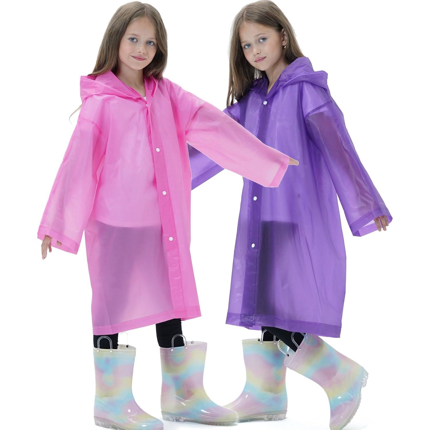 Paquete de 2 Ponchos de Lluvia Reutilizables para Niños - EVA Rosa Púrpura