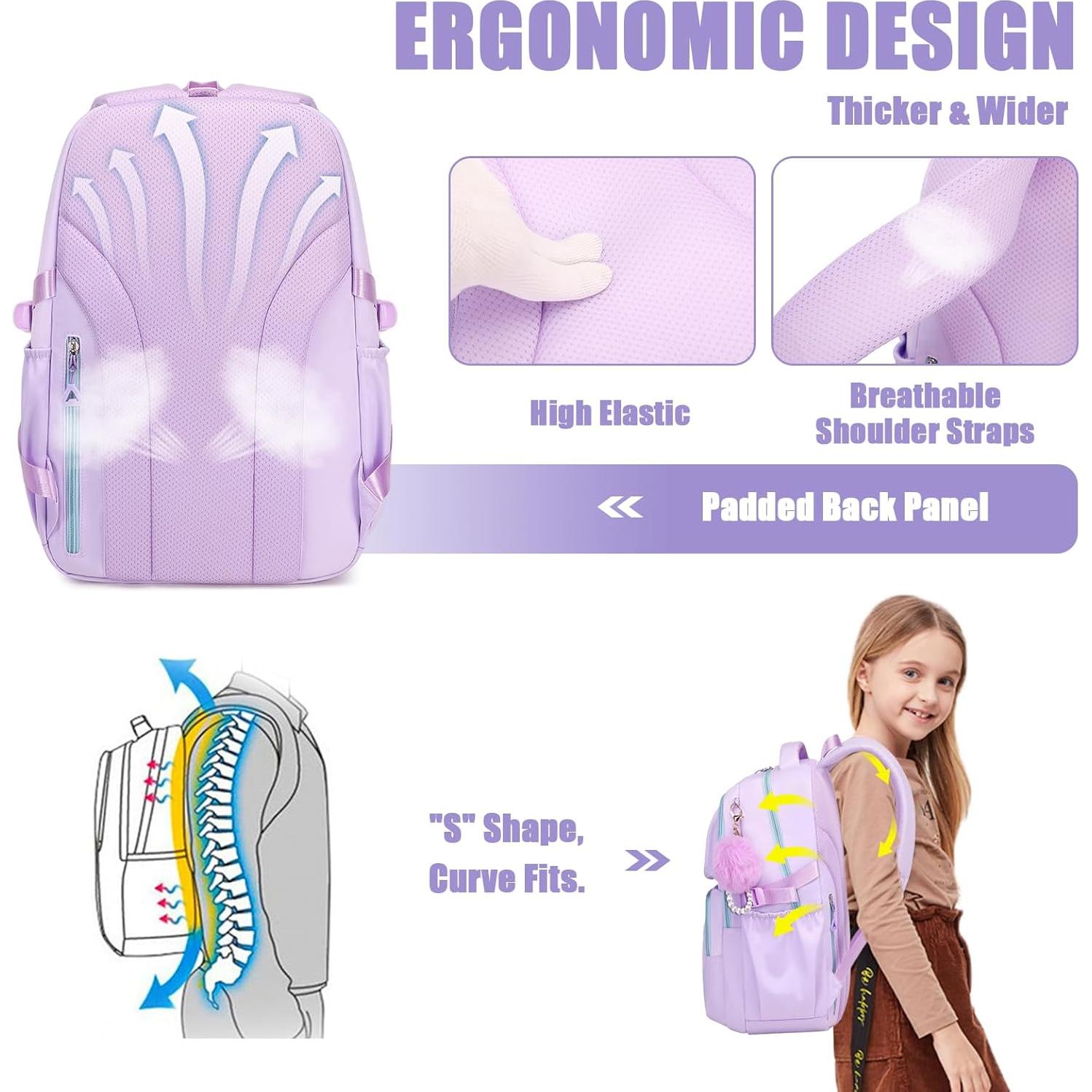 Mochila Escolar para Niñas MOONBABY Púrpura 45x18x34 cm
