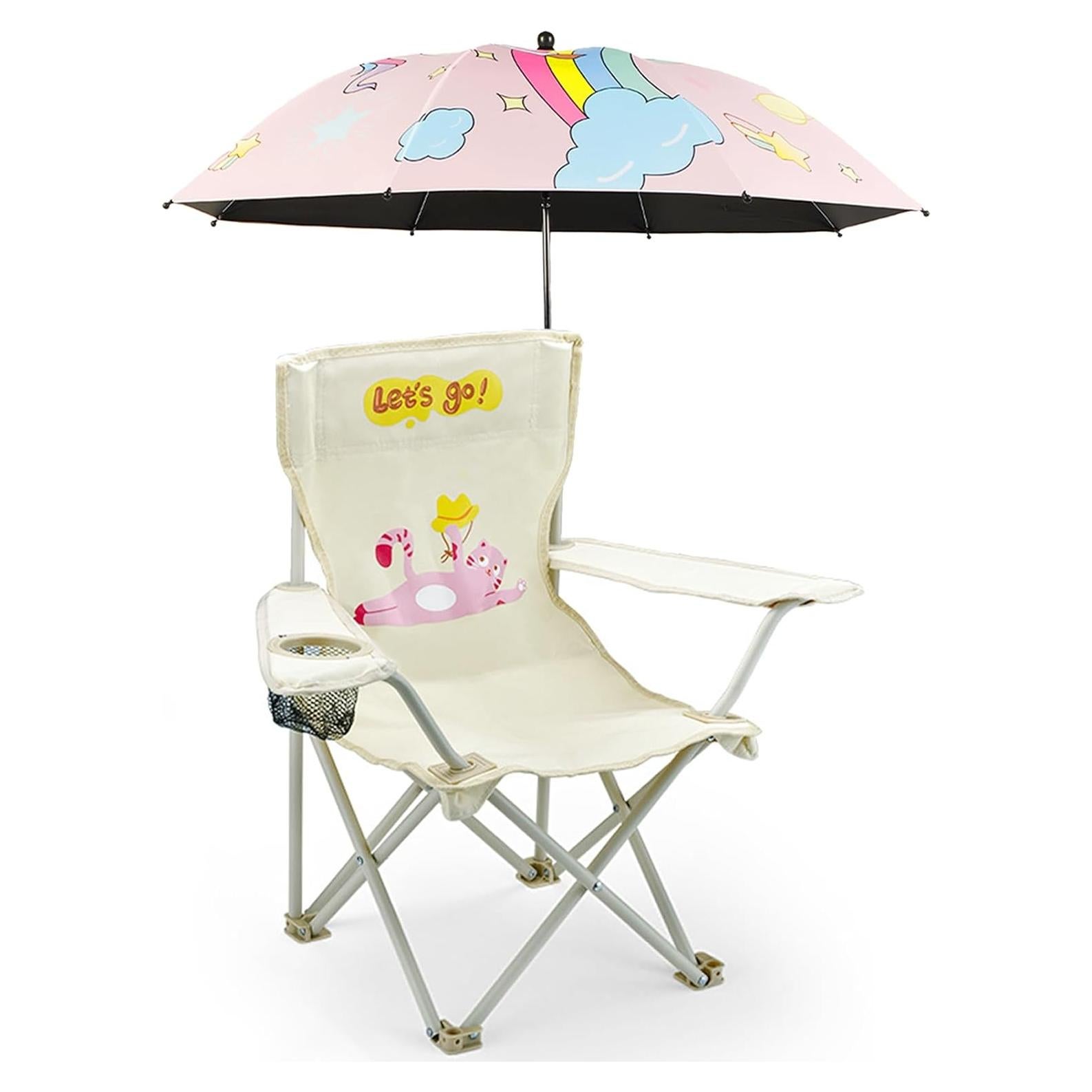 Silla de Camping Plegable para Niños BUSYSIR con Sombrilla Rosa