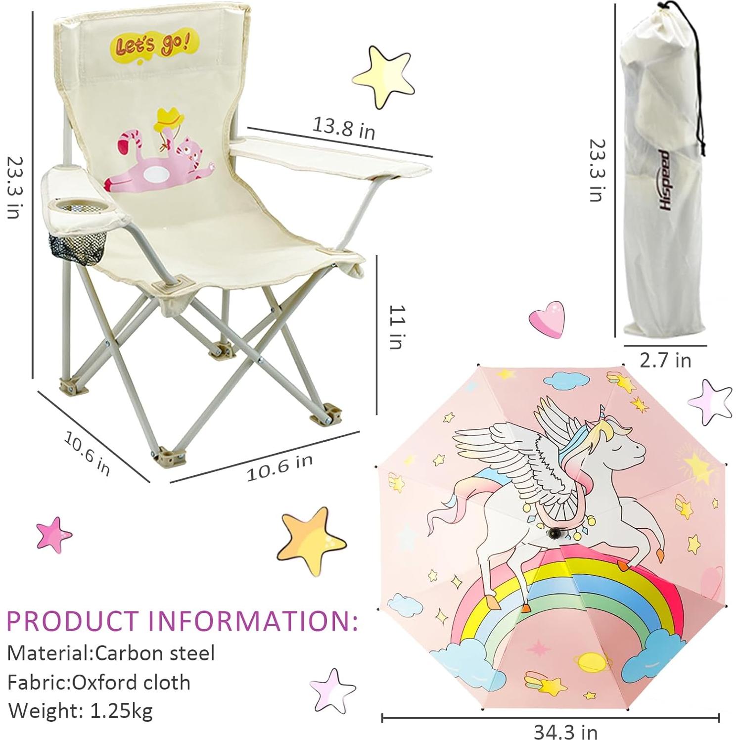 Silla de Camping Plegable para Niños BUSYSIR con Sombrilla Rosa