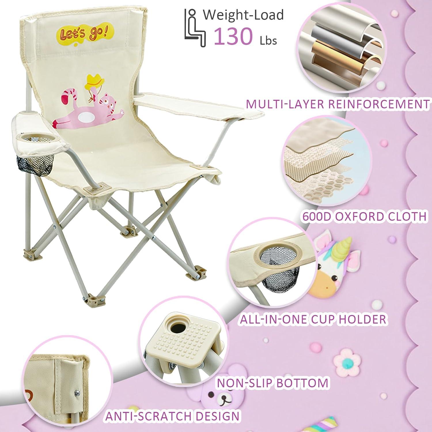 Silla de Camping Plegable para Niños BUSYSIR con Sombrilla Rosa