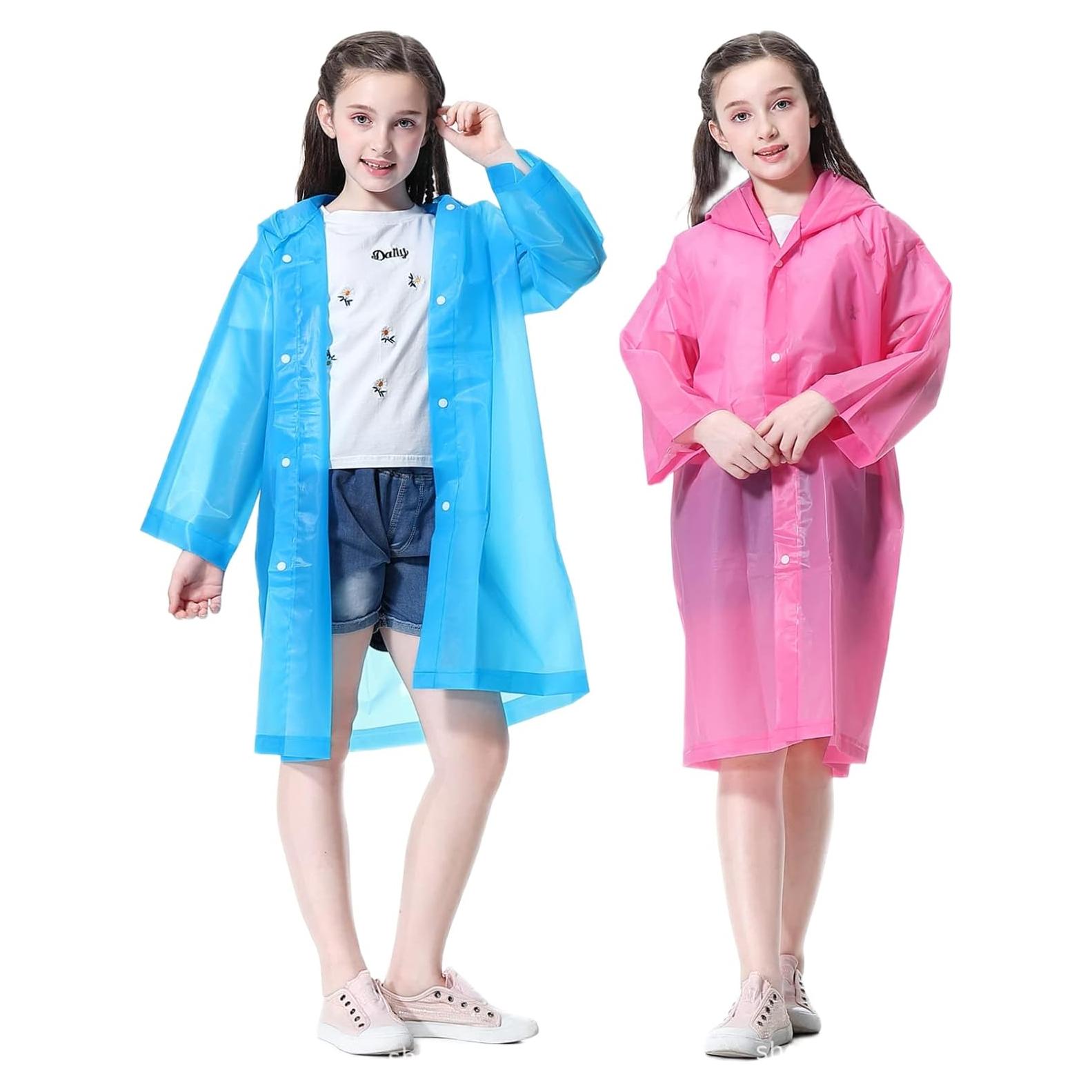 Poncho de Lluvia para Niños YUNLOVXEE 2 Paquetes EVA Rosa/Azul
