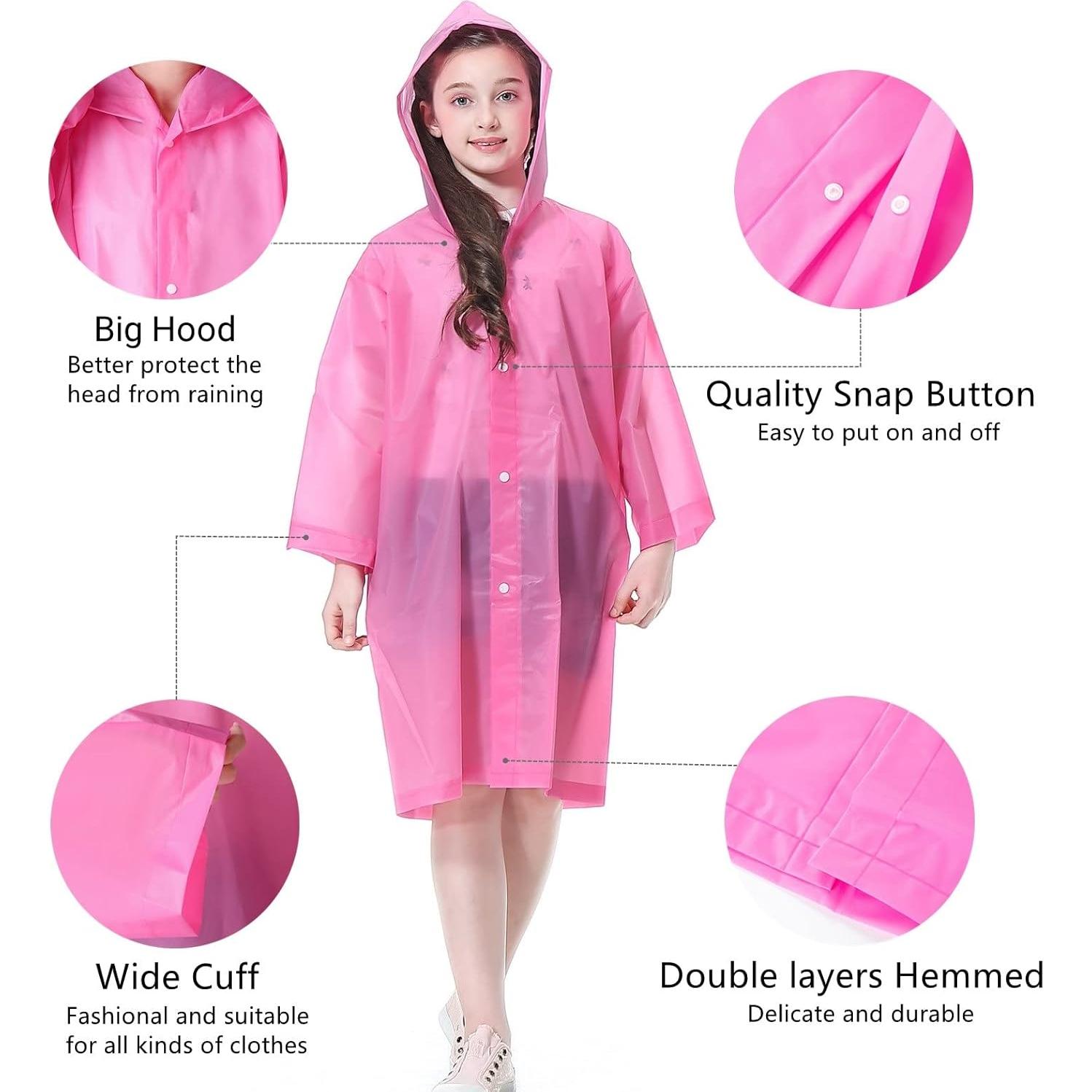 Poncho de Lluvia para Niños YUNLOVXEE 2 Paquetes EVA Rosa/Azul