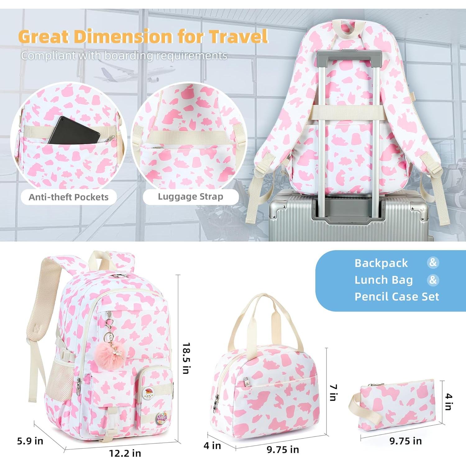 Set de Mochilas para Niñas Hidds 3 PCS Rosa con Almuerzo