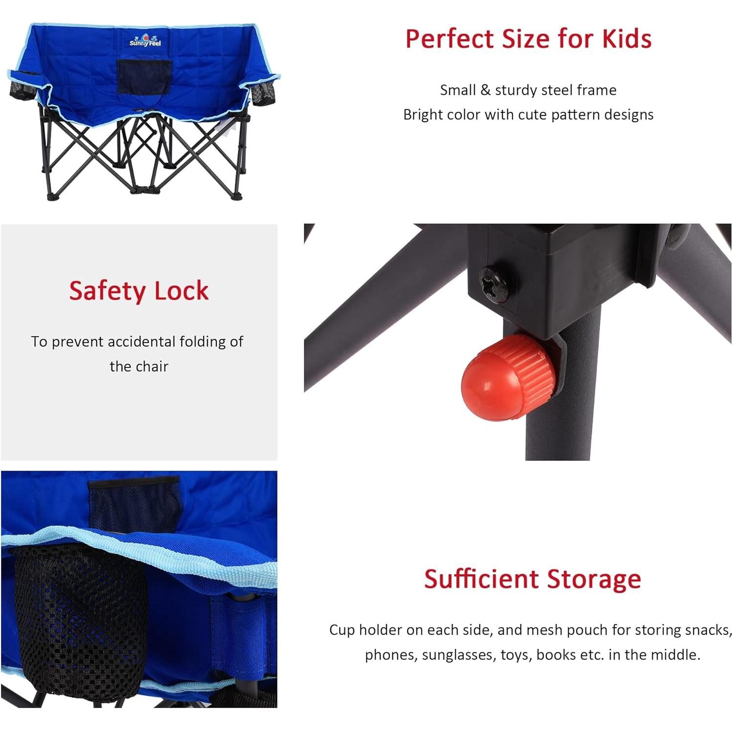 Silla de Camping Doble Plegable SUNNYFEEL Azul para Niños