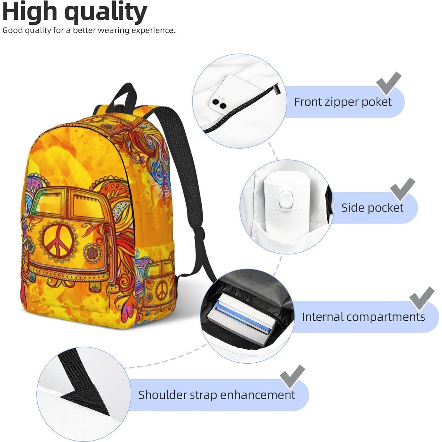 Mochila de Lona GVGOAGL Retro Hippie 45x31 cm 22L