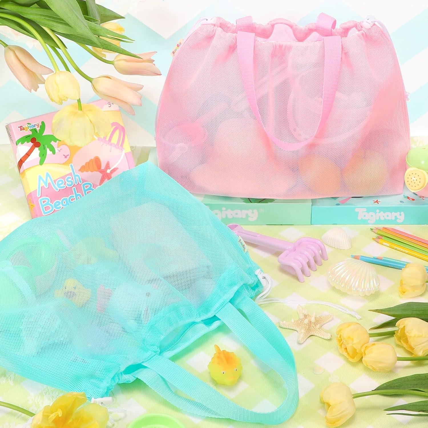 Bolsa de Playa para Niños Tagitary Rosa Azul Ligera y Plegable