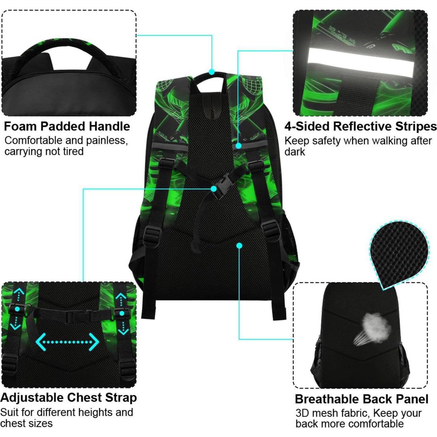 Mochila Escolar Verde para Niños WEVIBOFU 22L Ergonométrica