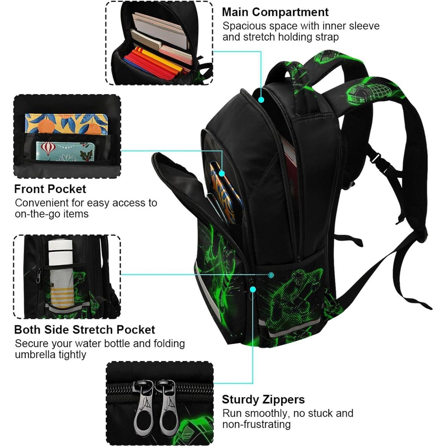 Mochila Escolar Verde para Niños WEVIBOFU 22L Ergonométrica