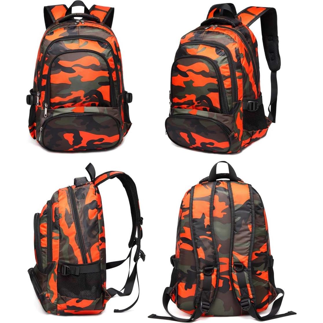 Mochila Escolar BLUEFAIRY 17" Niños 6-8 Años Camo Naranja